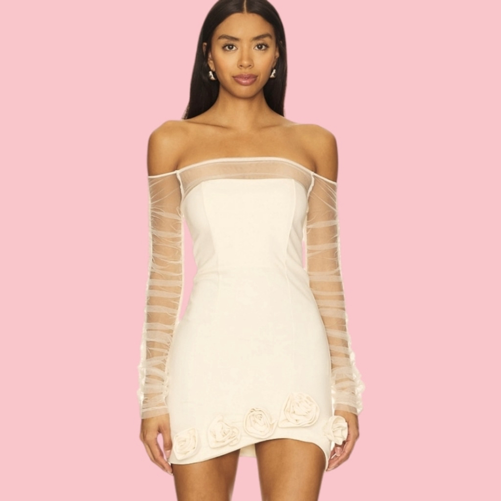 NWT $238 Camila Coelho Thai Dress Rosettes Flowers Cream size XL